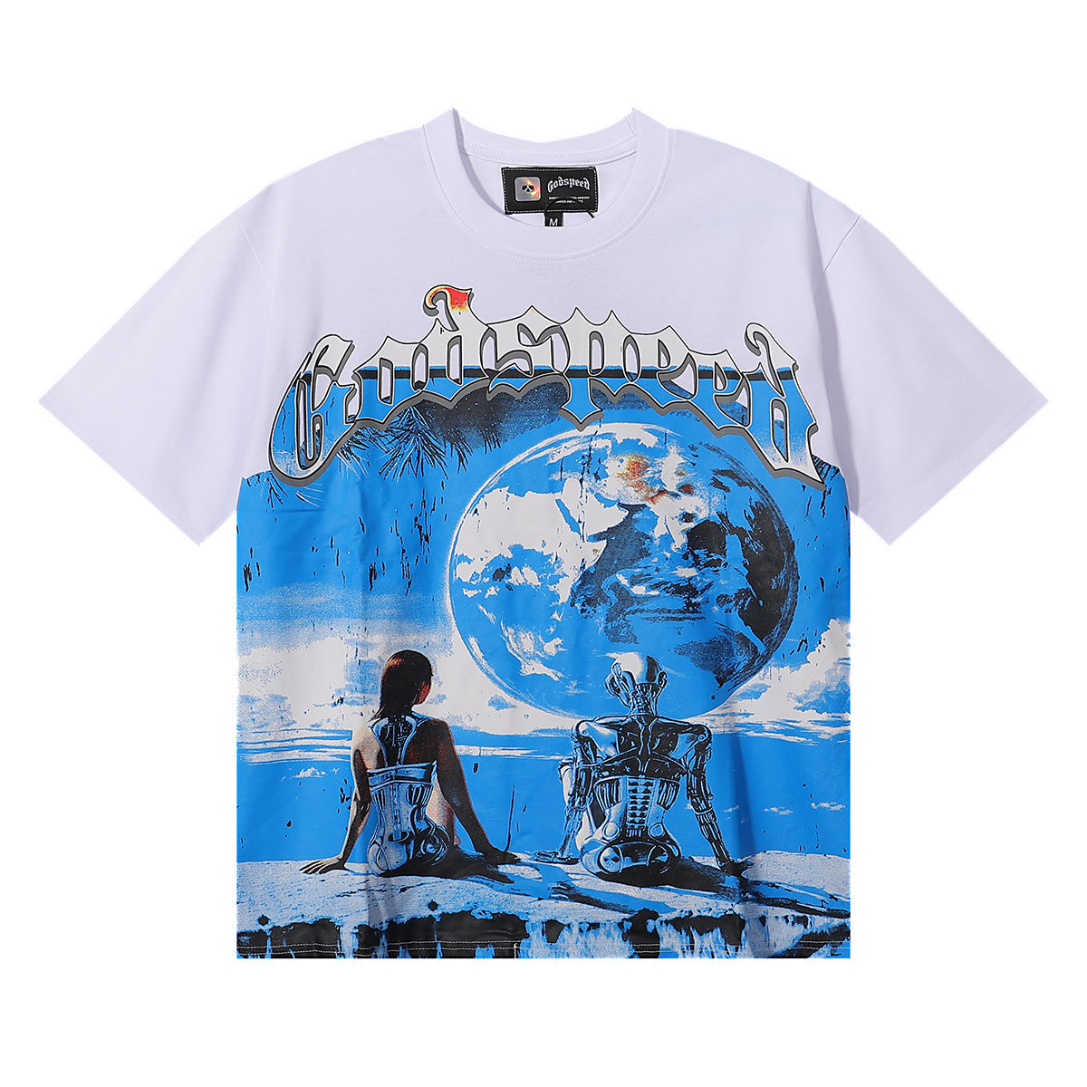 Godspeed T-shirts Tech Man Earth Printing Cotton Casual Short Sleeves Men and Women