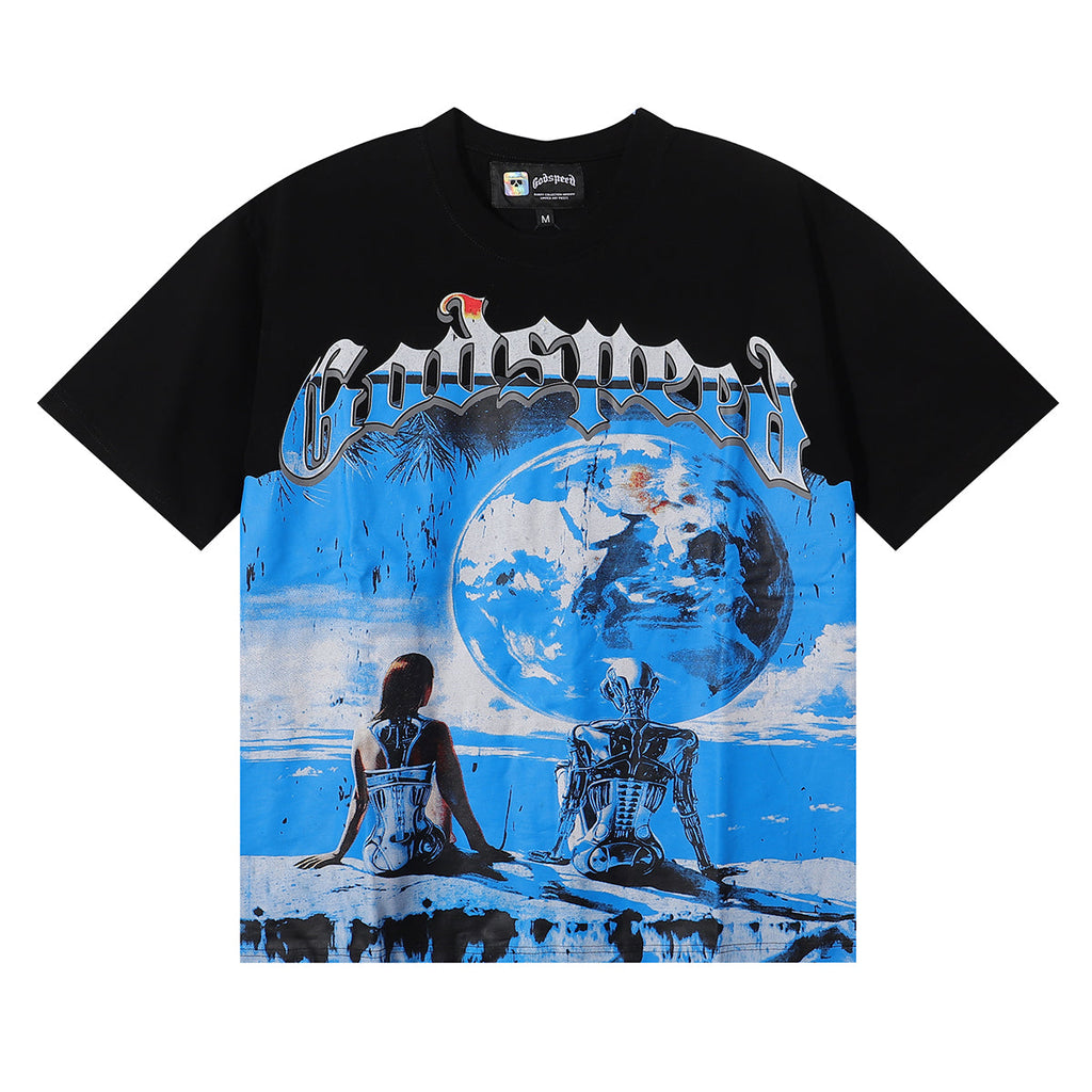 Godspeed T-shirts Tech Man Earth Printing Cotton Casual Short Sleeves Men and Women